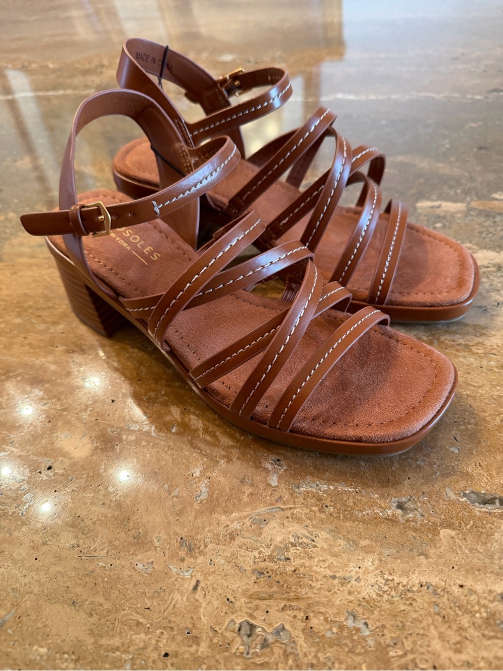 AEROSOLES Tan Strappy Block Heel Sandals NWOT